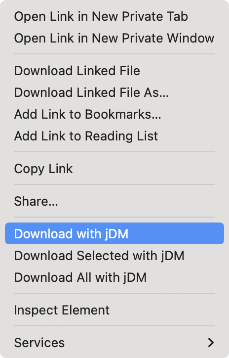 Send downloads to jDM using context menu