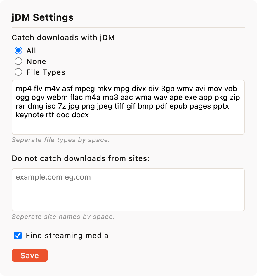 jDM Extension Settings