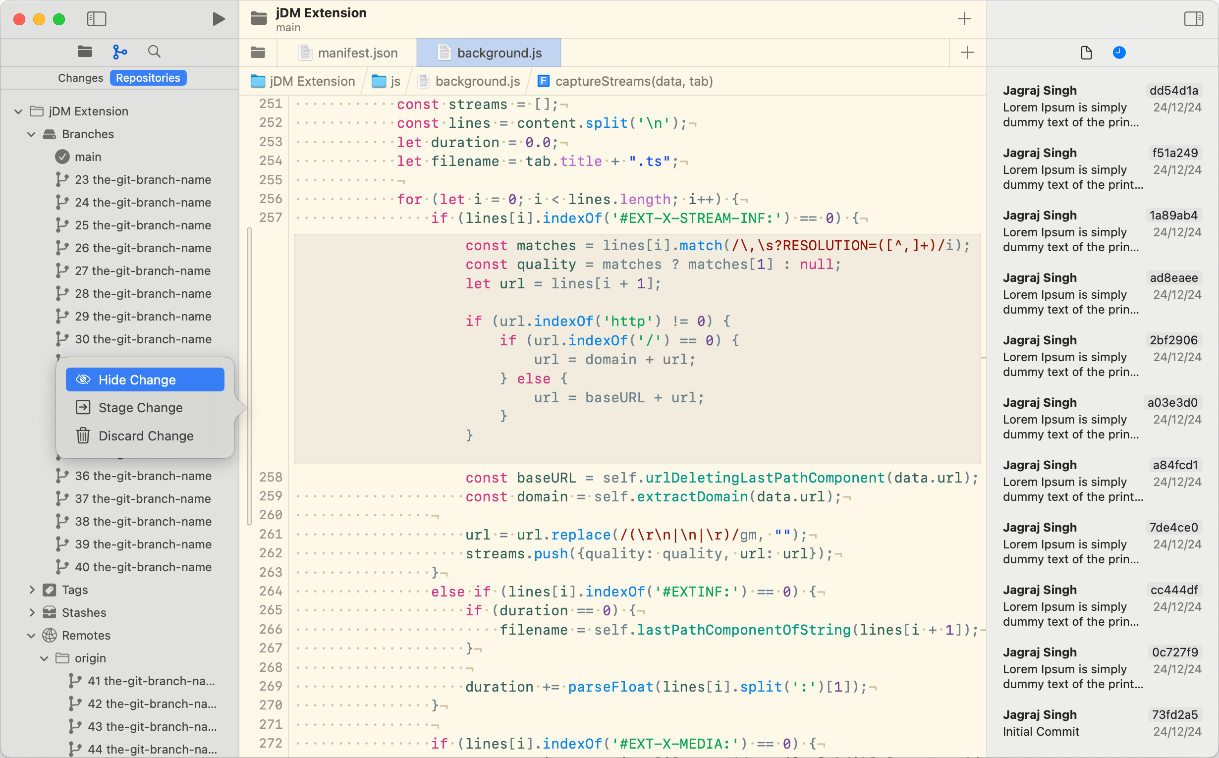 jEditor showing Git integration feature
